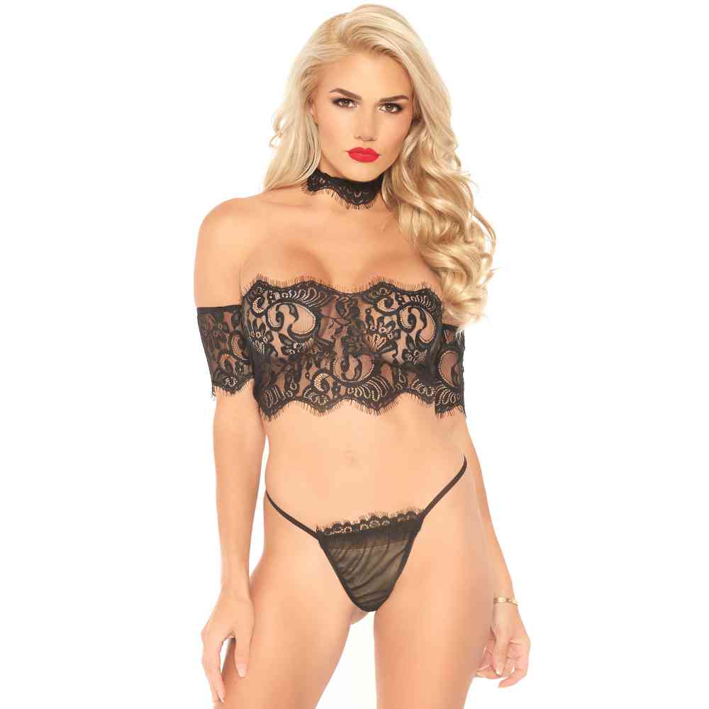 Leg Avenue - Lace Top und String-Set - Schwarz